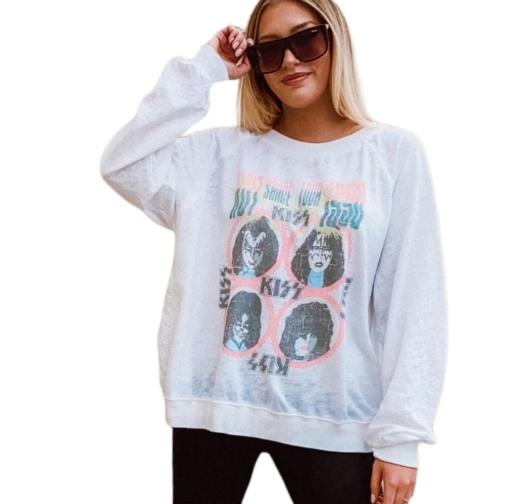 Recycled Karma KISS Hot in the Shade Tour Sweatshirt White Small